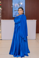 Royal Blue Pleated One Shoulder Maxi Dress