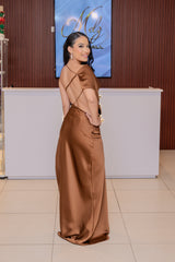 Chocolate Drape Satin Maxi Dress