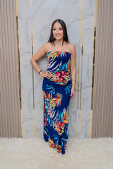 Blue Tube Bodycon Maxi Dress with Back Detail