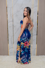 Blue Tube Bodycon Maxi Dress with Back Detail