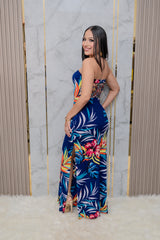 Blue Tube Bodycon Maxi Dress with Back Detail