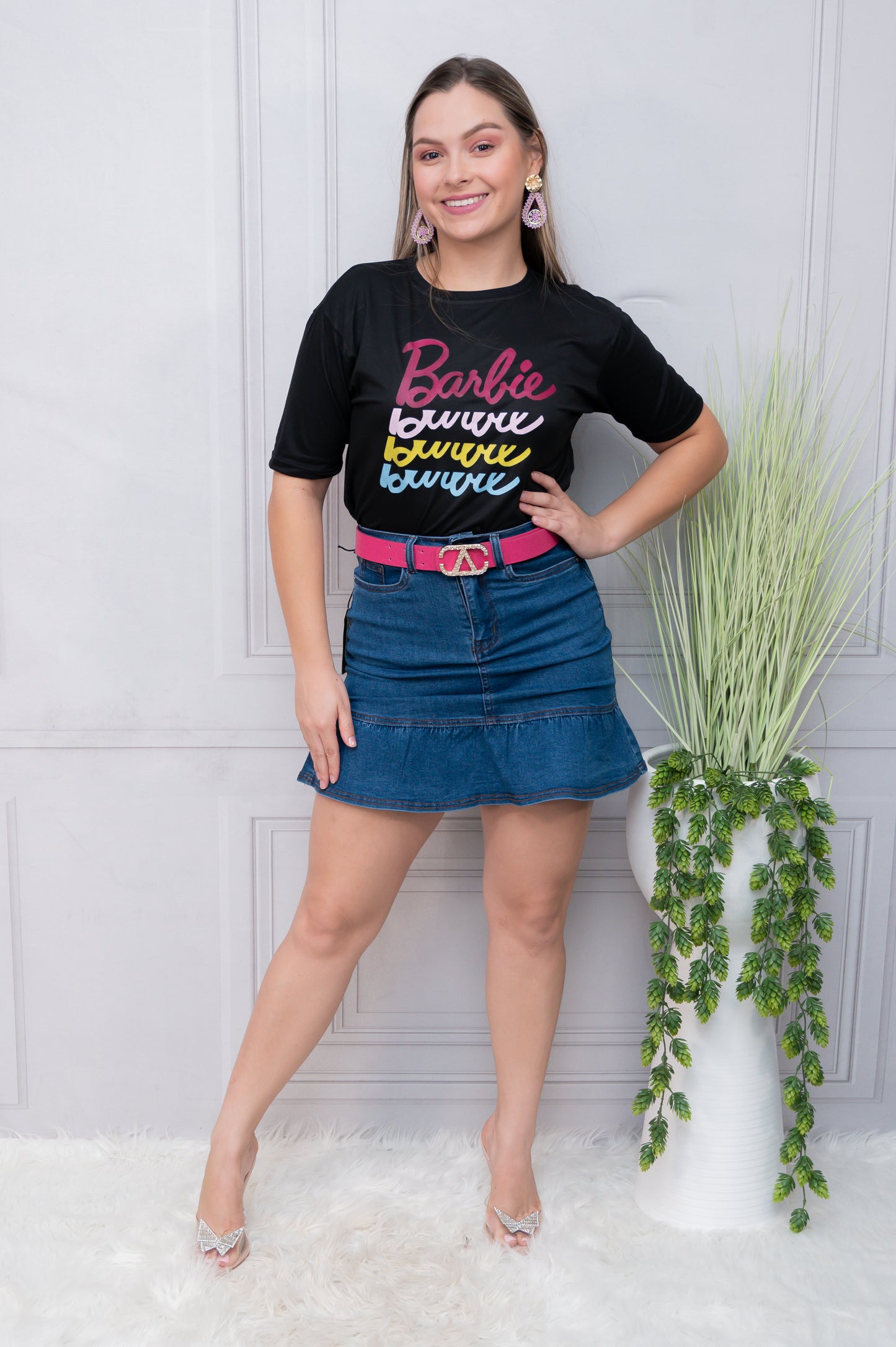 Medium Wash Bottom Ruffle Denim Skirt