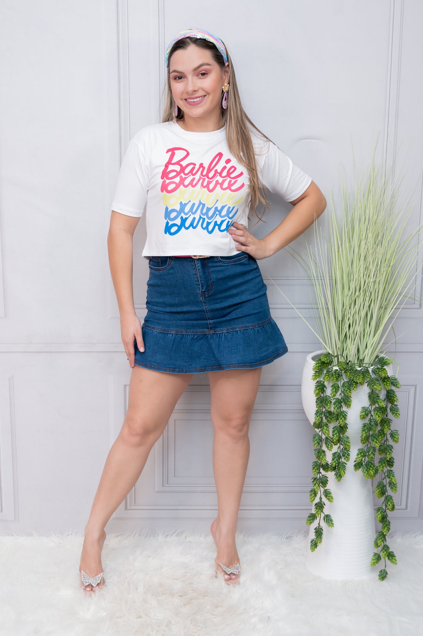 Medium Wash Bottom Ruffle Denim Skirt