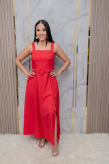 Red Sleeveless Square Neck Maxi Dress