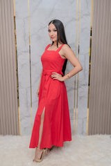 Red Sleeveless Square Neck Maxi Dress