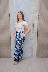 Navy Floral Wide Leg Pants