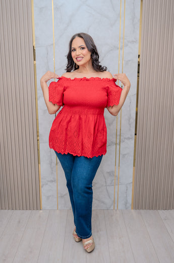 Red Border Lace Baby Doll Top