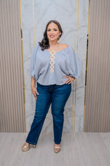 Denim Trim Blouse