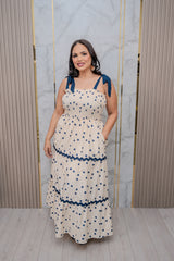 Blue Polka Dots Tiered Maxi Dress