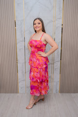 Fuchsia/Purple Floral Layer Maxi Dress