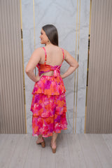 Fuchsia/Purple Floral Layer Maxi Dress