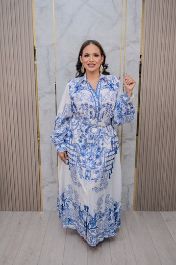 Blue Paisley Button Down Maxi Dress