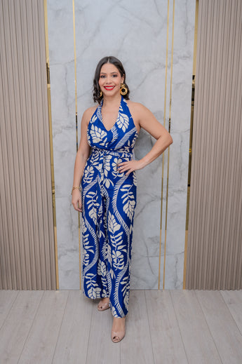 Ivory/Blue Halter Jumpsuit