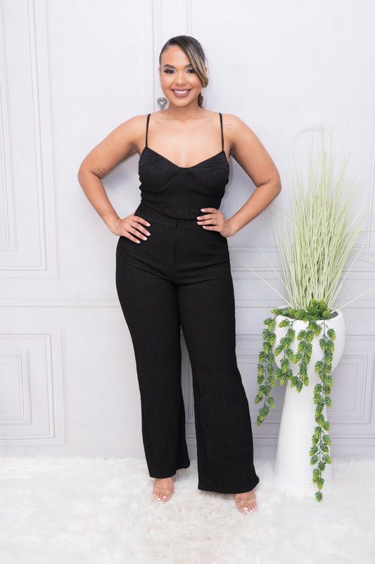 Black Textured Corset and Pant Set