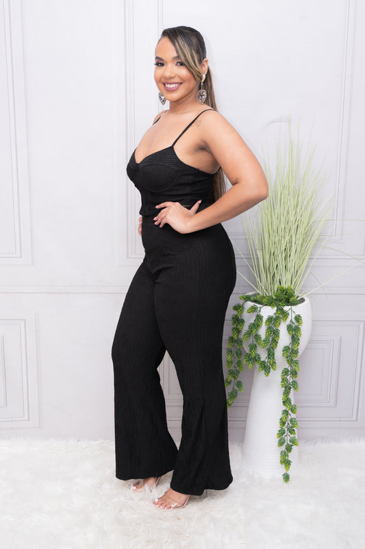 Black Textured Corset and Pant Set
