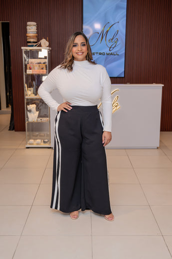 Black Wide Leg Pants with White Side Trim