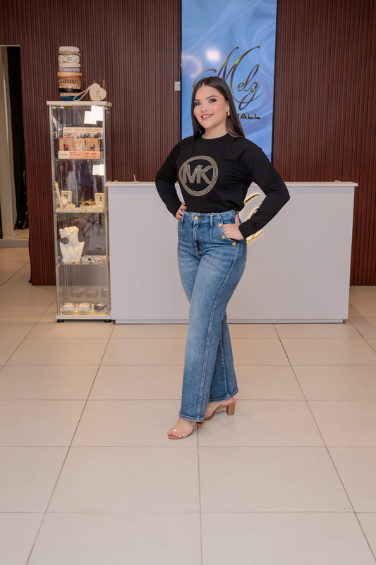 High Rise Denim with Front Buttons