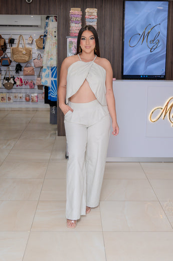 Beige Stripes Top and Pant Set
