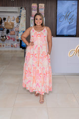 Pink/Orange Printed Maxi Dress with Bare Back