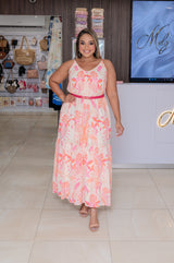 Pink/Orange Printed Maxi Dress with Bare Back