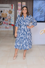 Navy Printed Tiered Midi Dress