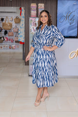 Navy Printed Tiered Midi Dress