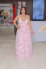 Rose Floral Chiffon Cocktail Maxi Dress