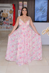 Rose Floral Chiffon Cocktail Maxi Dress