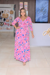 Pink Mix Floral Wrap Maxi Dress