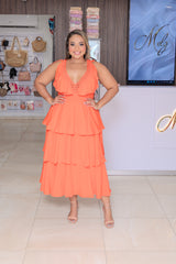 Orange Ruffled Tiered Maxi Dress