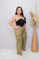 Olive High Waisted Wide Leg Cargo Pants