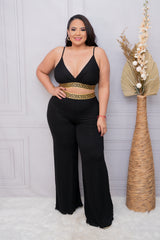 Black Geo Trim Crop Top and Pant Set