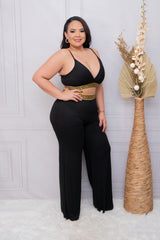 Black Geo Trim Crop Top and Pant Set