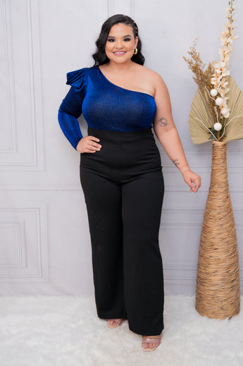 Royal Blue Glitter One Shoulder Jumper