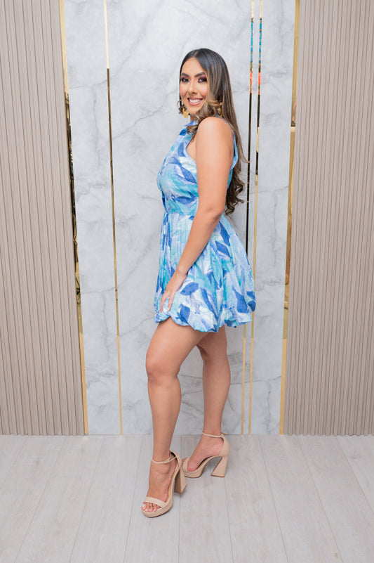 Blue Mix Bubble Hem Dress
