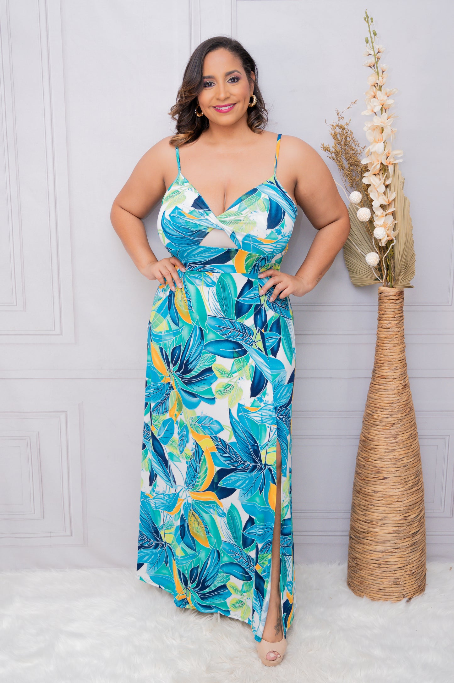 Teal Tropical Maxi Dress