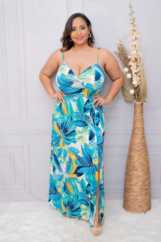 Teal Tropical Maxi Dress