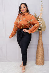 Toffee Jaguar Printed Button Down Blouse