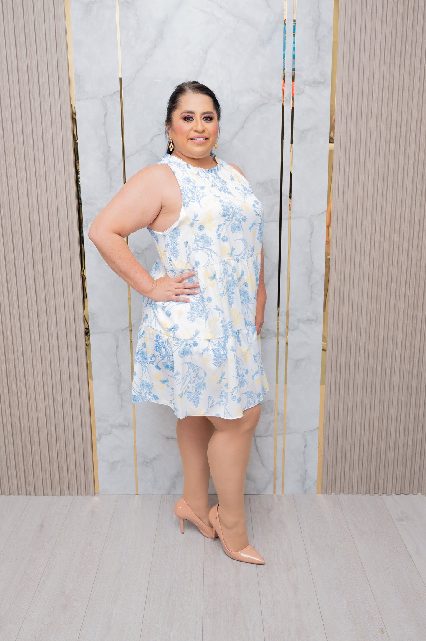 Orange/Blue Mix Halter Dress