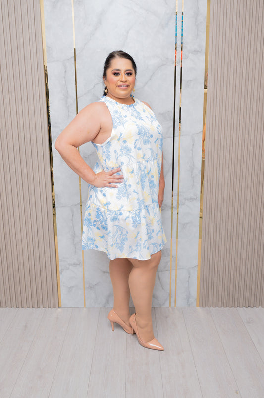 Orange/Blue Mix Halter Dress