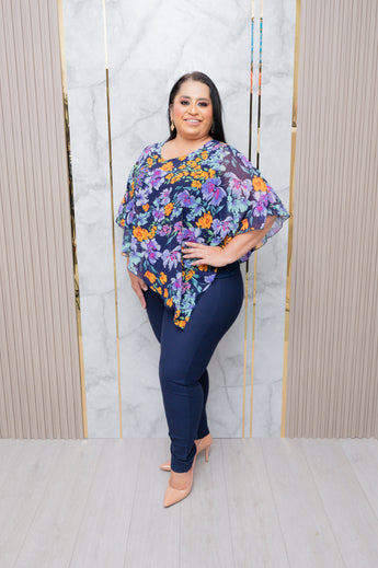 Navy/Fuchsia Floral Blouse
