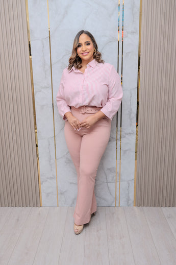 Pink Twill High Waisted Flare Pants
