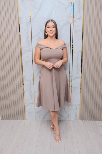 Toffee Off Shoulder A Line Midi Dress