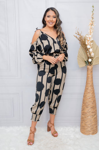 Black Printed Cold Shoulder Jumper