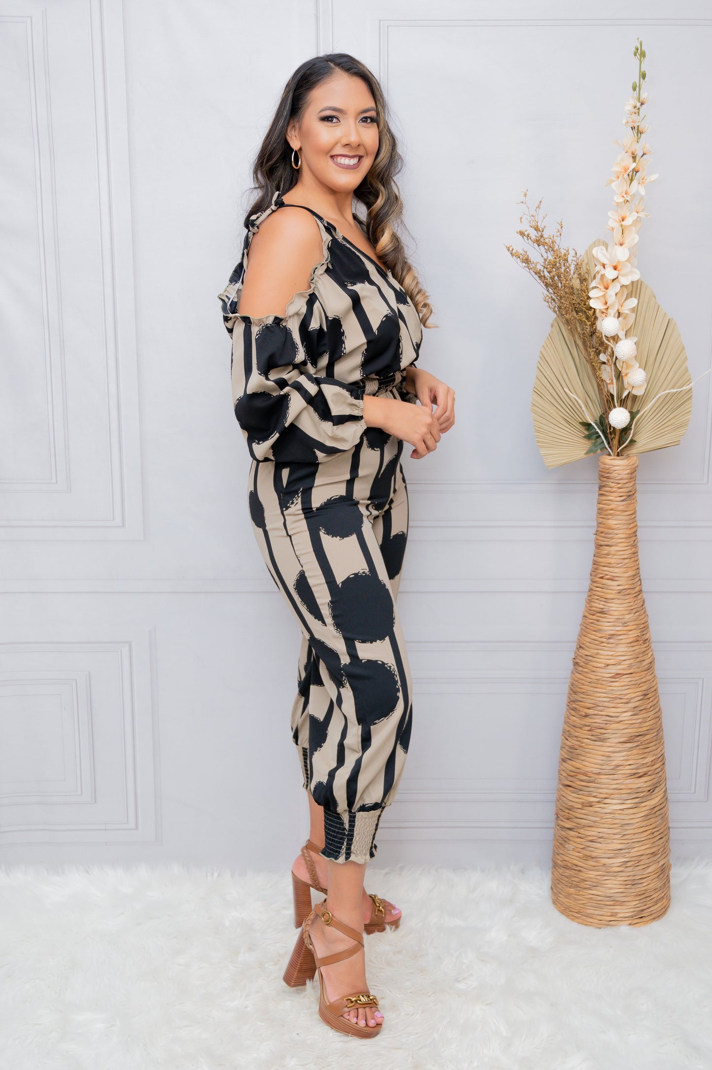 Black Printed Cold Shoulder Jumper