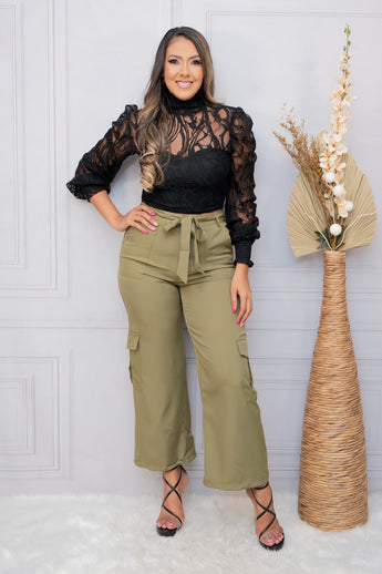 Black Mock Neck See Thru Long Sleeve Blouse