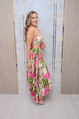 Pink Mix One Shoulder Pleated Dress