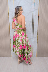 Pink Mix One Shoulder Pleated Dress