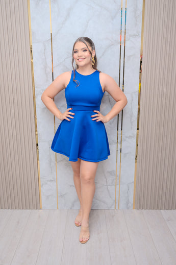 Royal Round Neck Peplum Dress