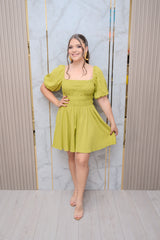 Citron Linen Short Sleeve Mini Dress